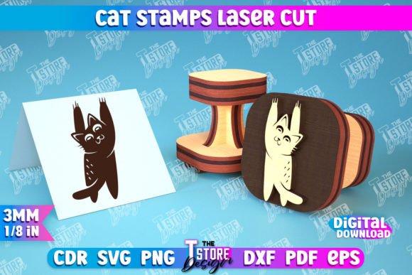 Cat Stamp Children’s Design CNC File for Laser Cutting Projects