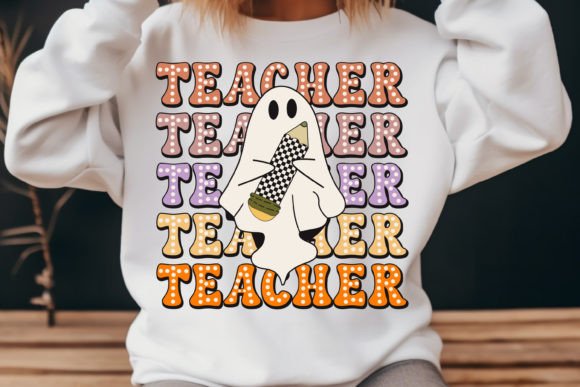 Halloween Retro Teacher SVG PNG – A Graphic Design Asset for T-Shirt Designs and Editorial Use